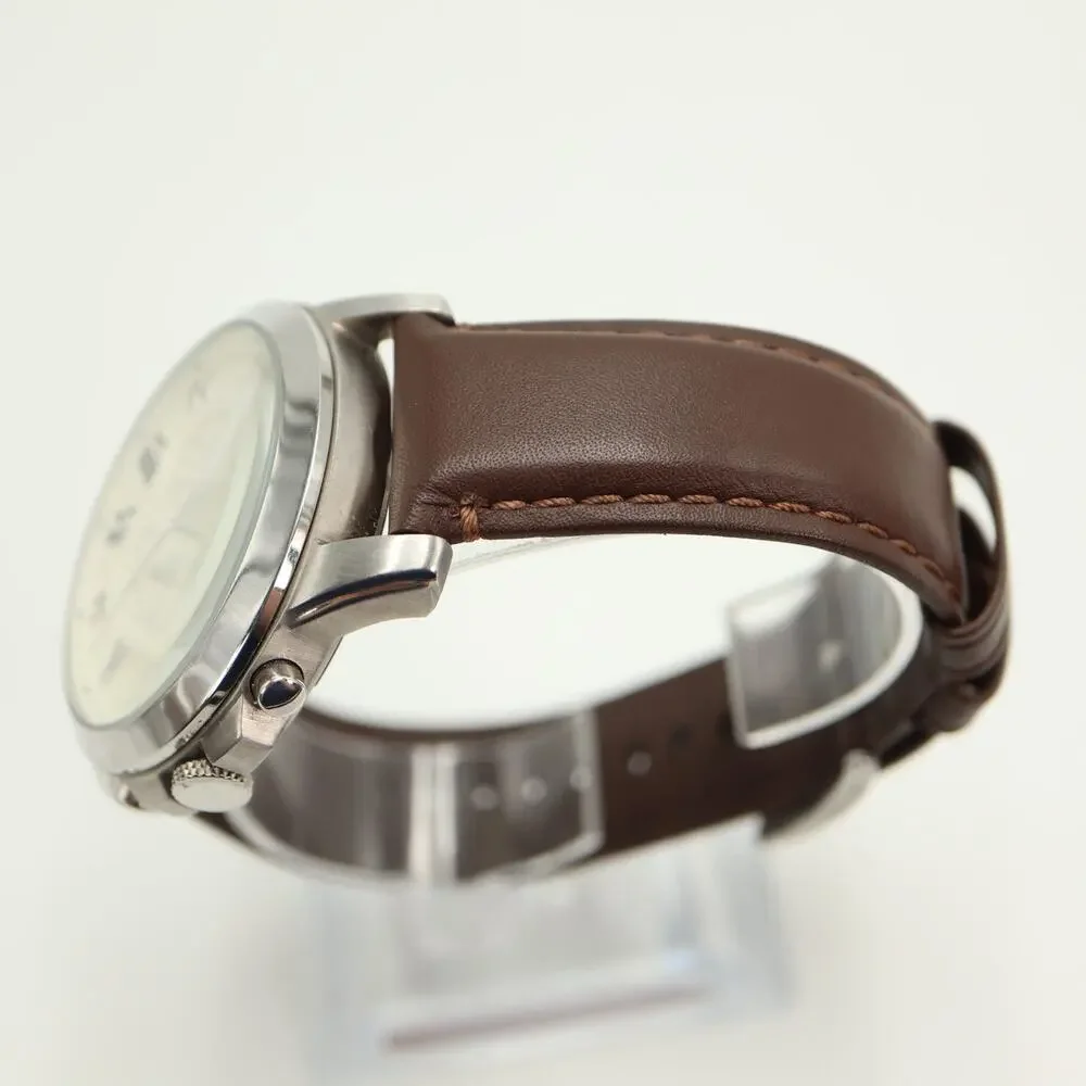 Fossil Grant Beige 44mm Chronograph Watch Brown Leather FS-4735 w New Battery